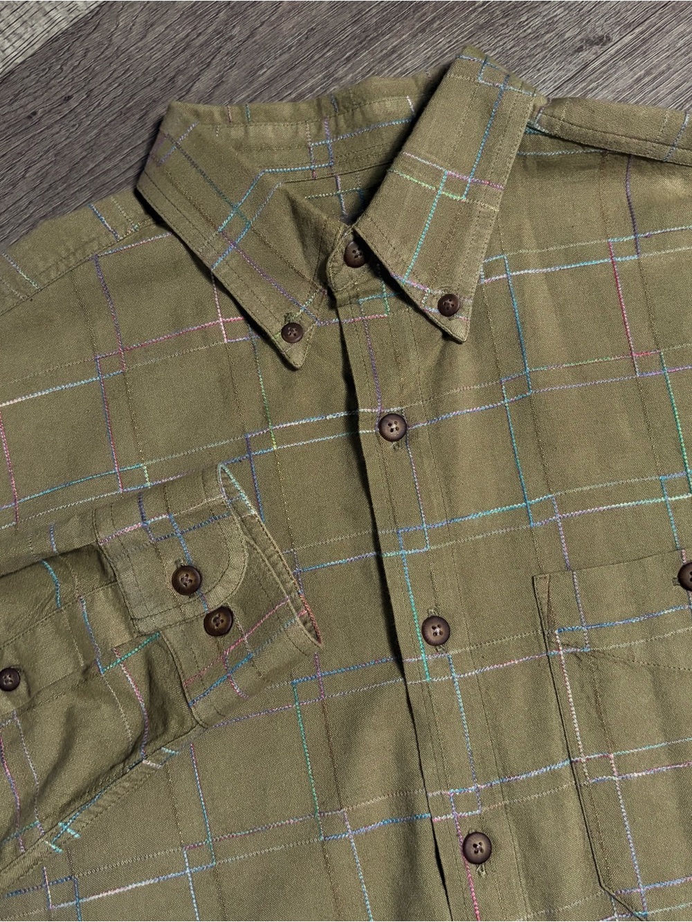 The Territory Ahead Long Sleeve Button Shirt Size M Green multicolor stitching